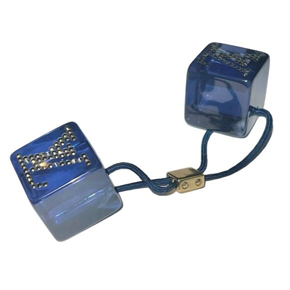 AUTH Louis Vuitton Dark Blue Lucite LV Rhinestone Logo Jumbo XL Hair Tie Cubes main image 13